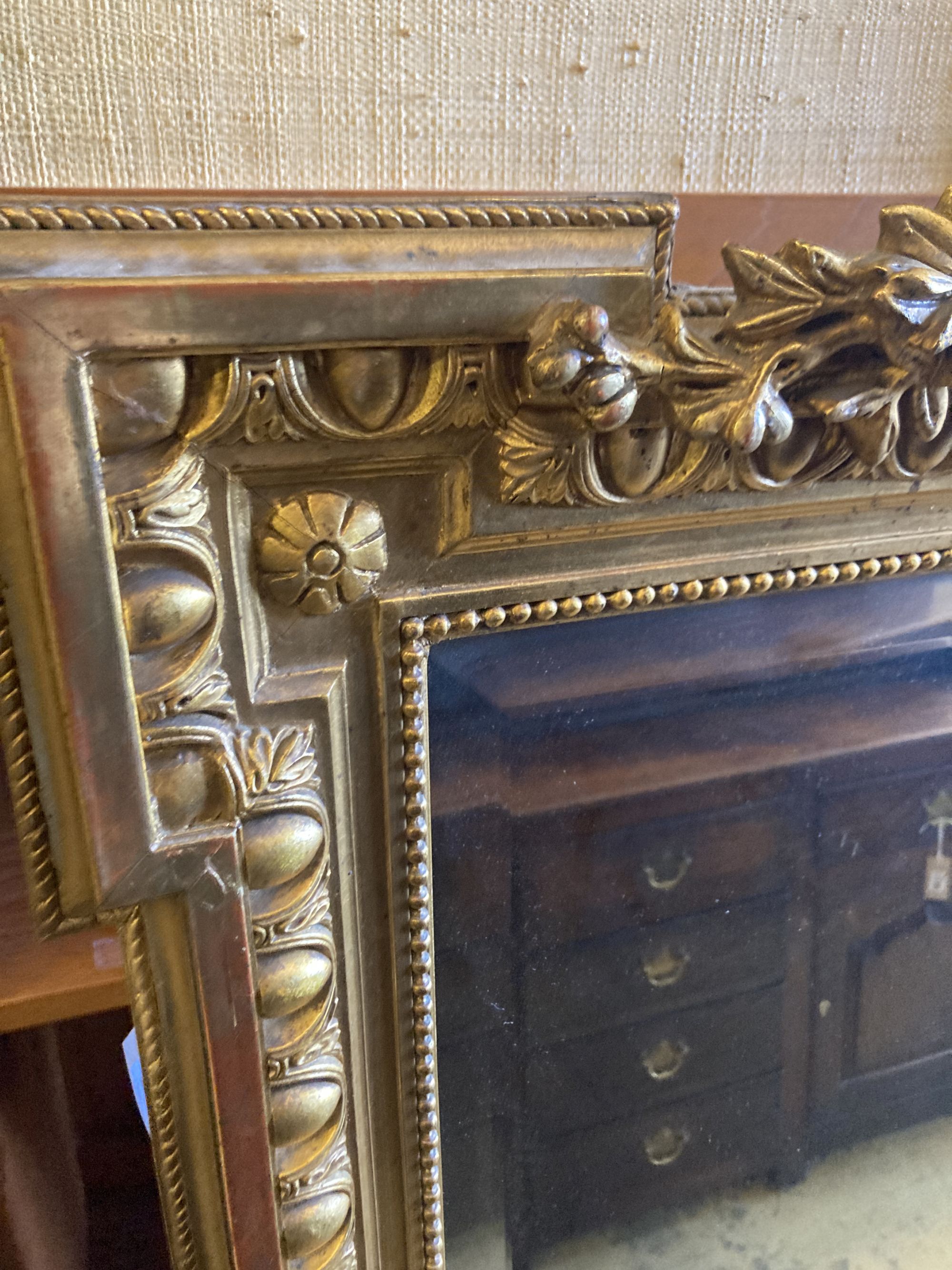 A Victorian giltwood and gesso overmantel mirror, width 103cm, height 152cm